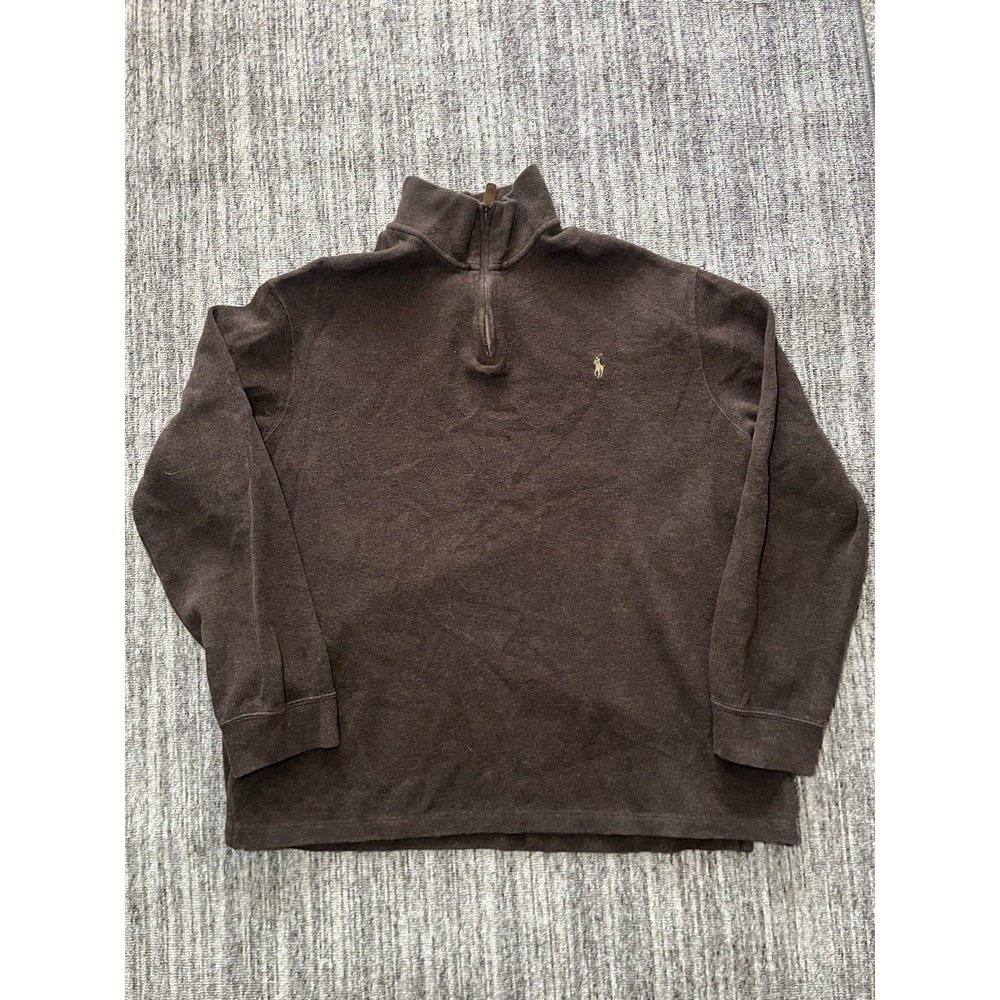 Polo Ralph Lauren Mens Size XXL Brown Cotton Quarter Zip Pullover